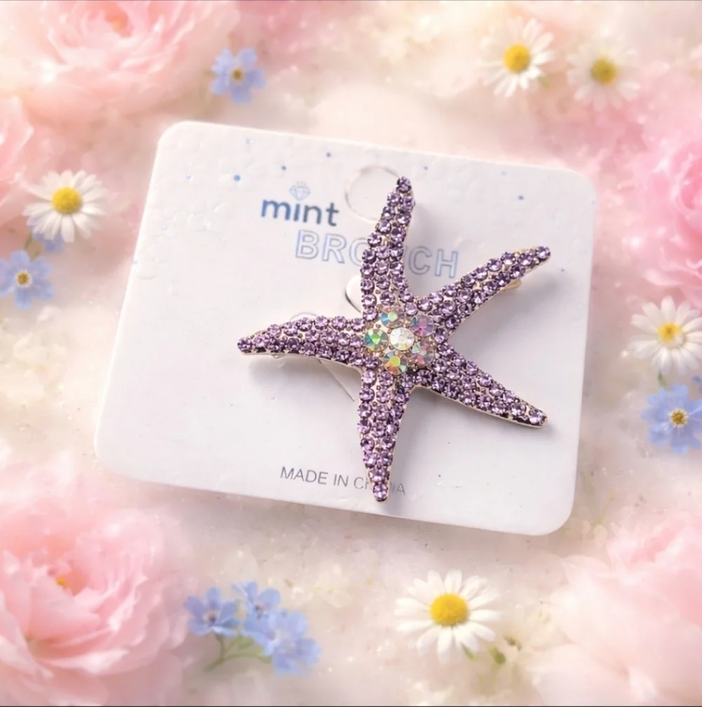 Mint Starfish Brooch with Sparkling Crystals
